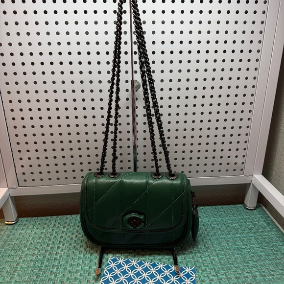 COACH Quilted Pillow Madison 18 Shoulder Bag CA086 Dark Pine/Gunmetal - Picture 6 of 13